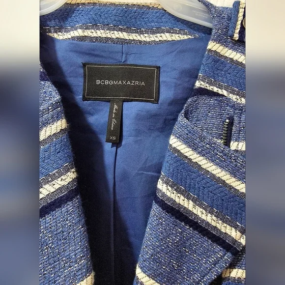 BCBGMaxAzria Blue Striped Moto Jacket Size XS Great Condition - Picture 3 of 7